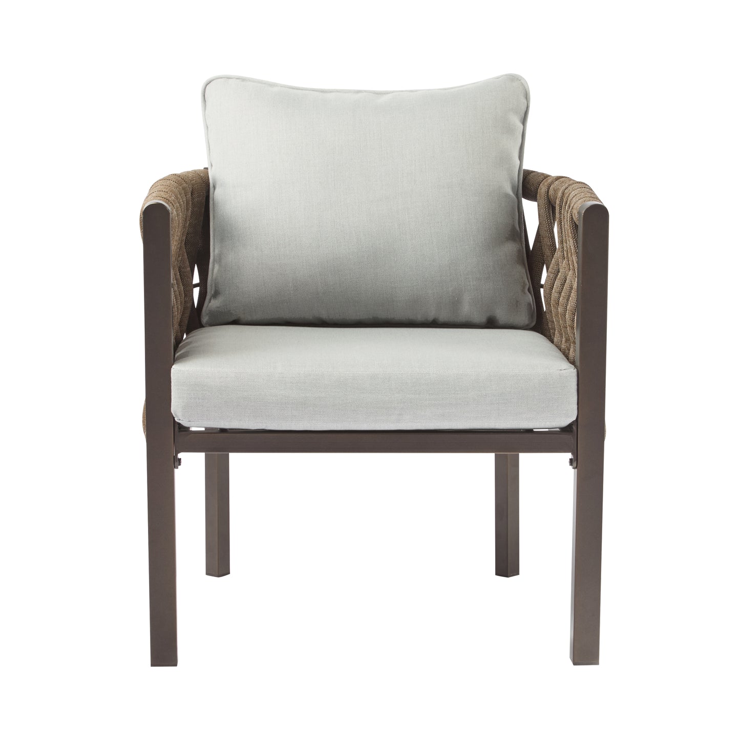2-Pieces Outdoor Metal Patio Club Chair, Patio Furniture Arm Chair With Cushion, Modern Outdoor Furniture Deep Seating For Porch, Garden, Backyard, Balcony, Brown & Light Grey
