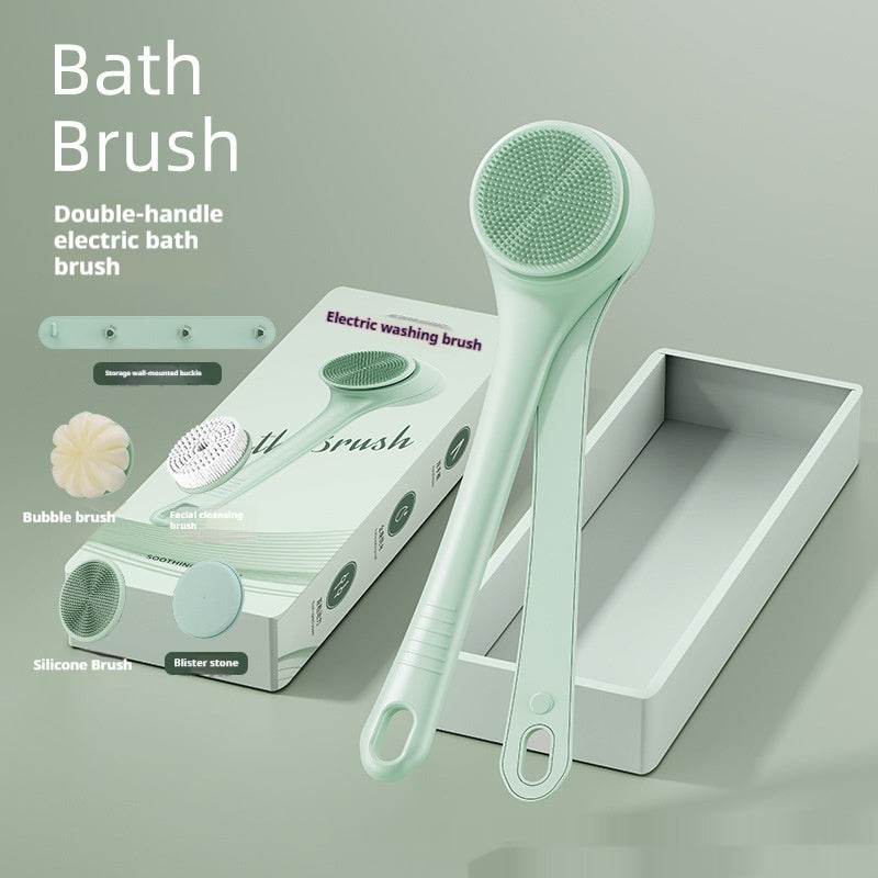 Electric Dual-Handle Bath Brush With Long Handle Detachable For Face Washing And Back Scrubbing