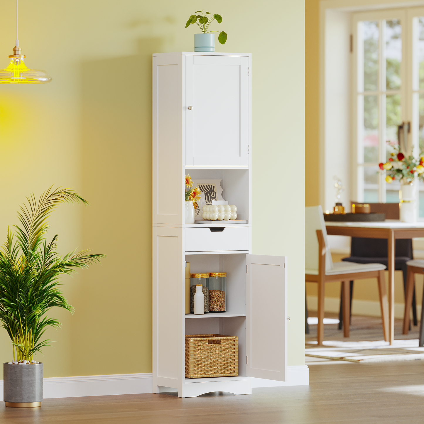 67 Tall Bathroom Cabinet, Storage Cabinet With 2 Doors & 1 Drawer, Narrow Bathroom Storage Cabinets With Adjustable Shelves, Bathroom Floor Organizer For Living Room, Entryway, Home Office, White