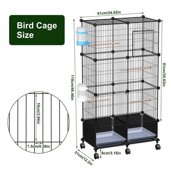46in Bird Cage Spacious Indoor Pet Bird House With 4 Wooden Perches