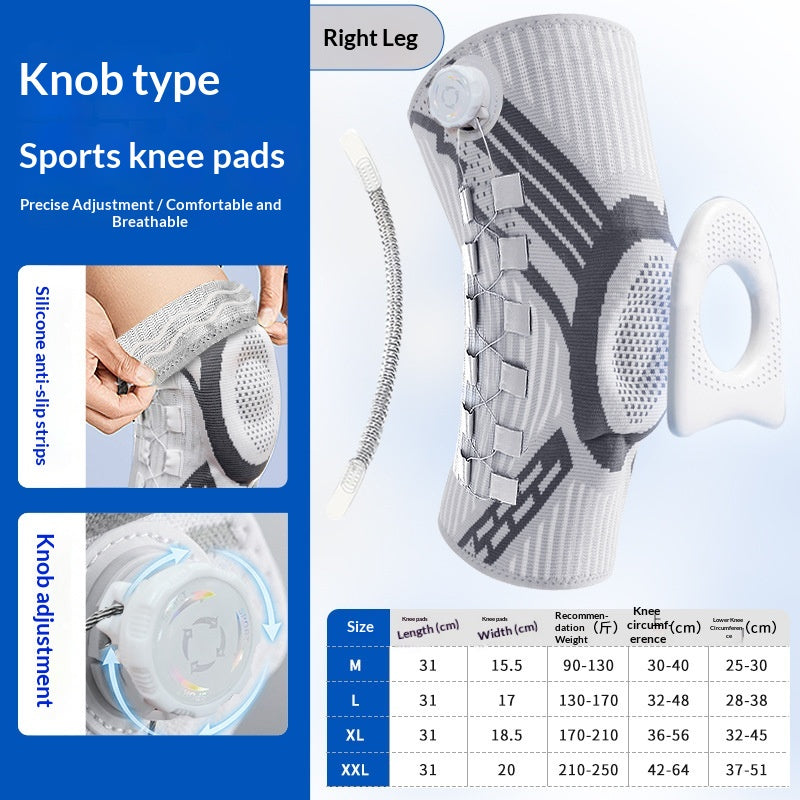 Upgraded Knob-Style Sports Knee Brace Outdoor Running Shock-Absorbing Adjustable Silicone Knee Protector