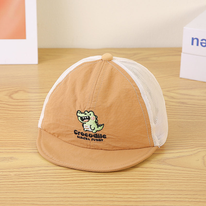 Children's Cartoon Crocodile Pattern Embroidered Patchwork Net Fabric Lightweight Short-brimmed Baseball Cap, Suitable For Outdoor Play, Very Cute And Casual Style