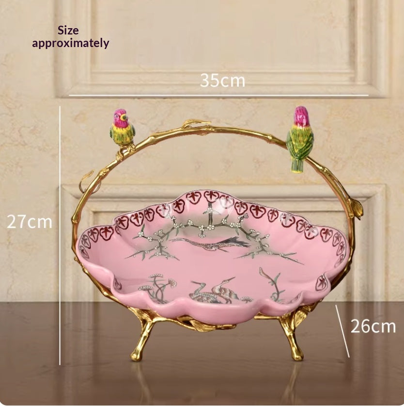 Hand-painted Ceramic Fruit Bowl With Copper Accents A Creative Decorative Piece And Perfect Housewarming Gift