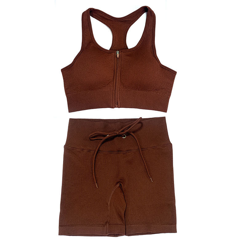 Seamless Yoga Suit Threaded Vest Short Sleeve Shorts Two-piece Suit