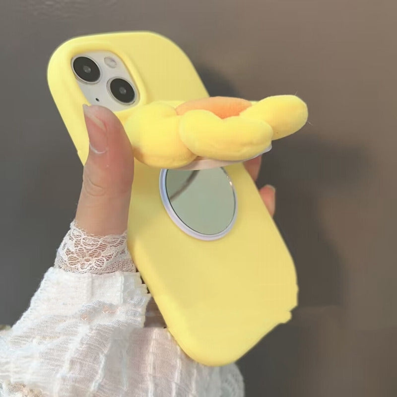 Makeup Mirror Lemon Yellow Three-dimensional Plush Flowers Autumn And Winter
