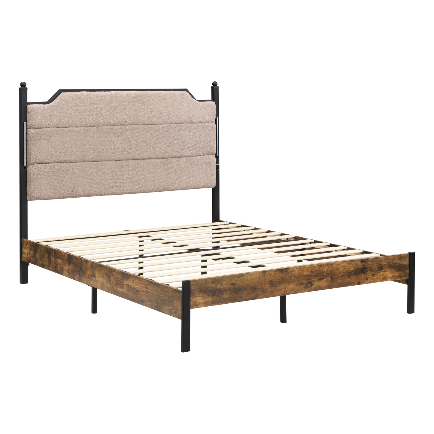 Queen Bed Frame , Upholstered Headboard With Charging And Touch Sensitive LED Lights, Under Bed Storage, No Box Spring Needed,Noise Free