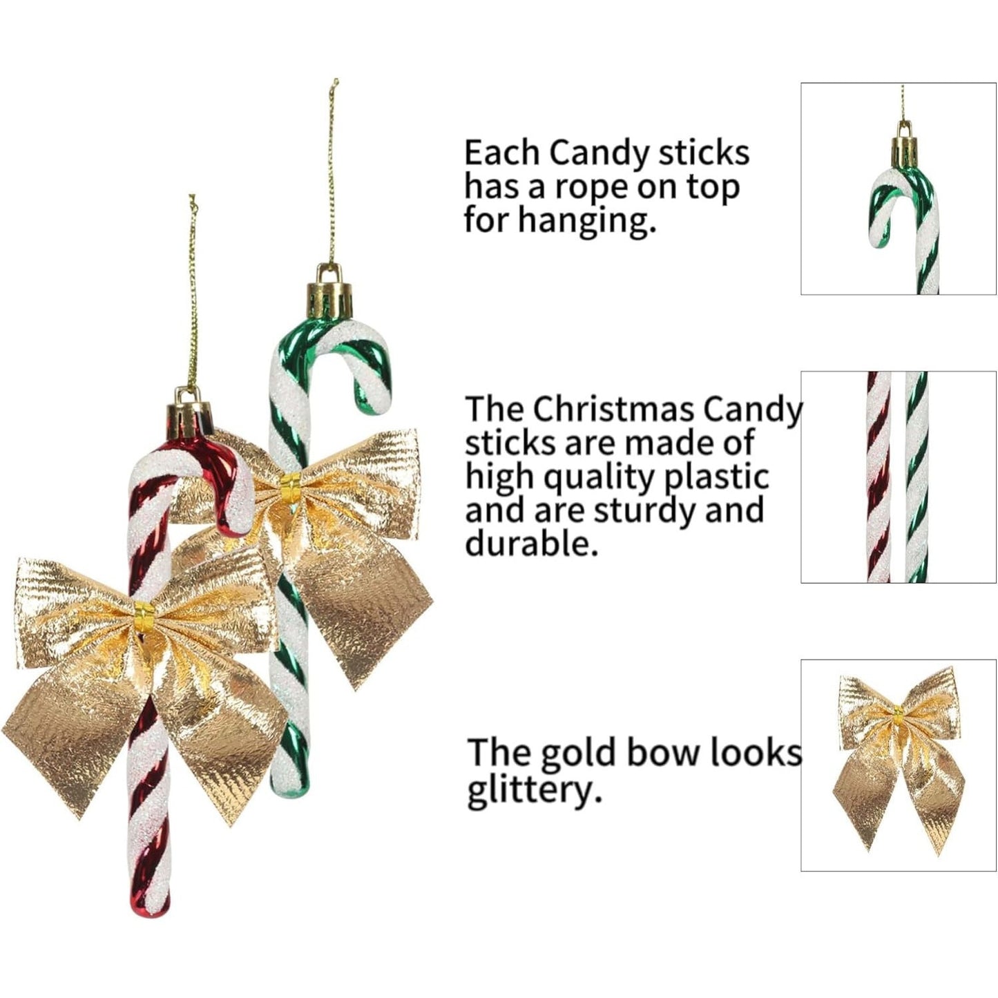 24-Piece Set Of Candy Cane Christmas Tree Ornaments - Candy Cane Christmas Tree Decorations - Christmas Tree Ornaments With Bows For Christmas And New Year's Gifts - Gift Box Decor