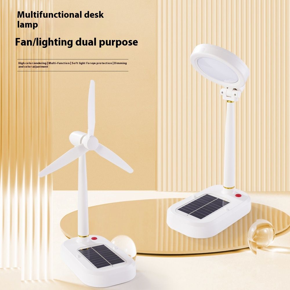 Solar Desk Lamp Fan Set Ivory White