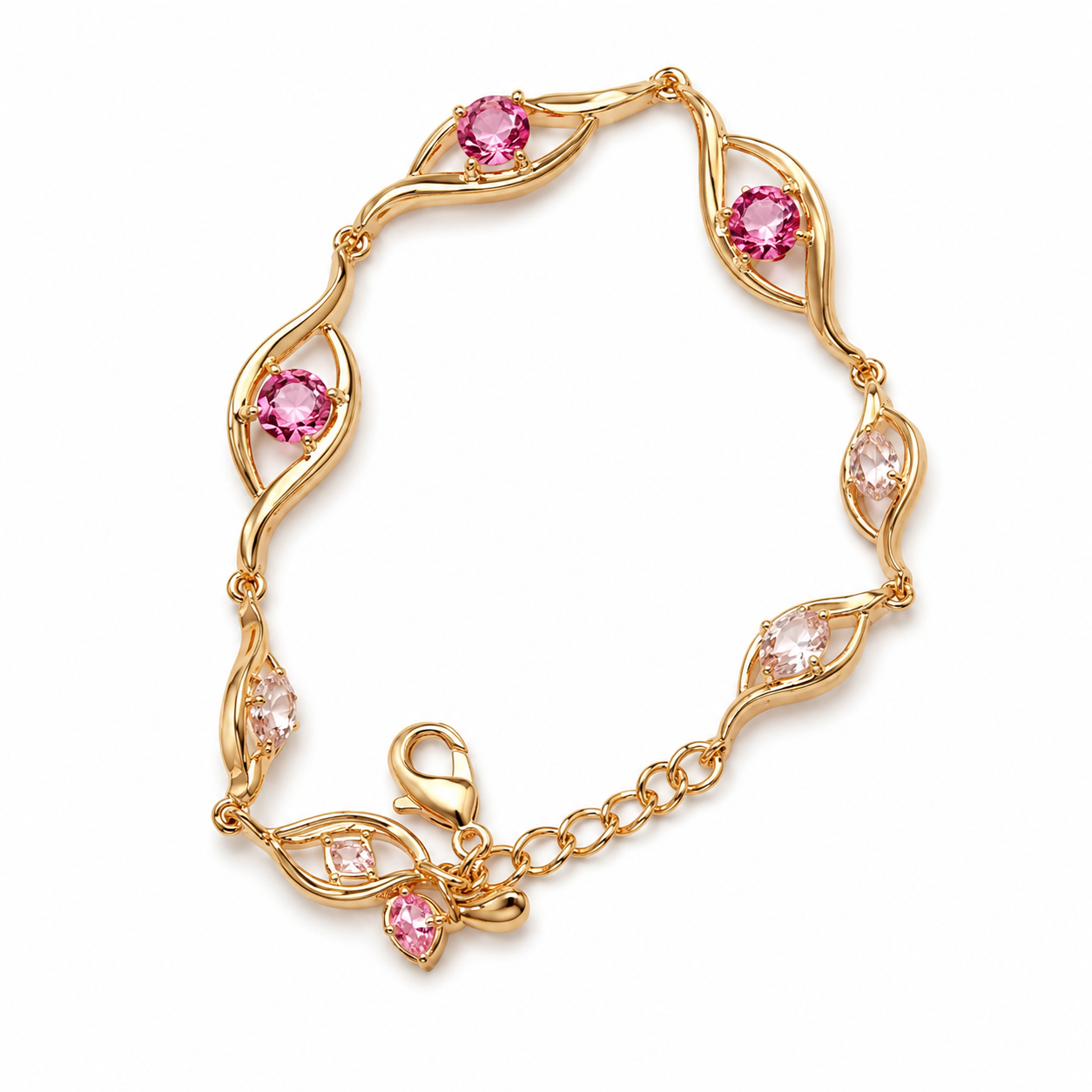 Gold Plated Twisted Vine & Light Cubic Zirconia Link Bracelet For Women, Copper Base Adjustable Extension Chain Dainty Floral Wedding Daily Sparkle Jewelry Gift