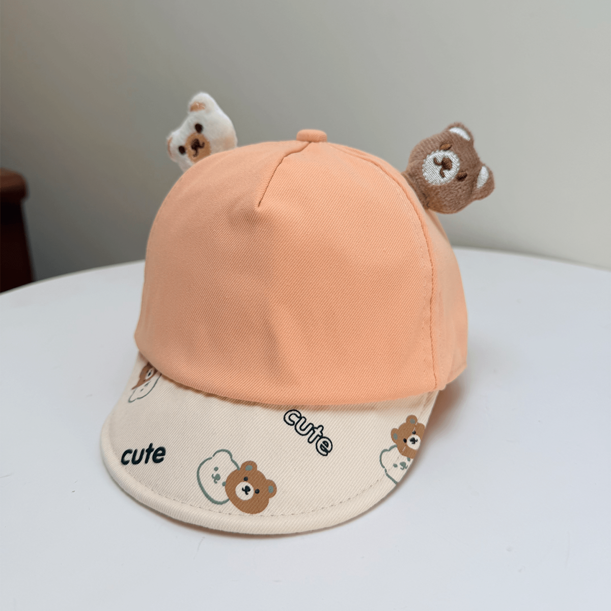 Korean-style Patchwork Printed Lettering Soft Brimmed Baseball Cap With Three-dimensional Plush Bear Ears And Baby Style Cap