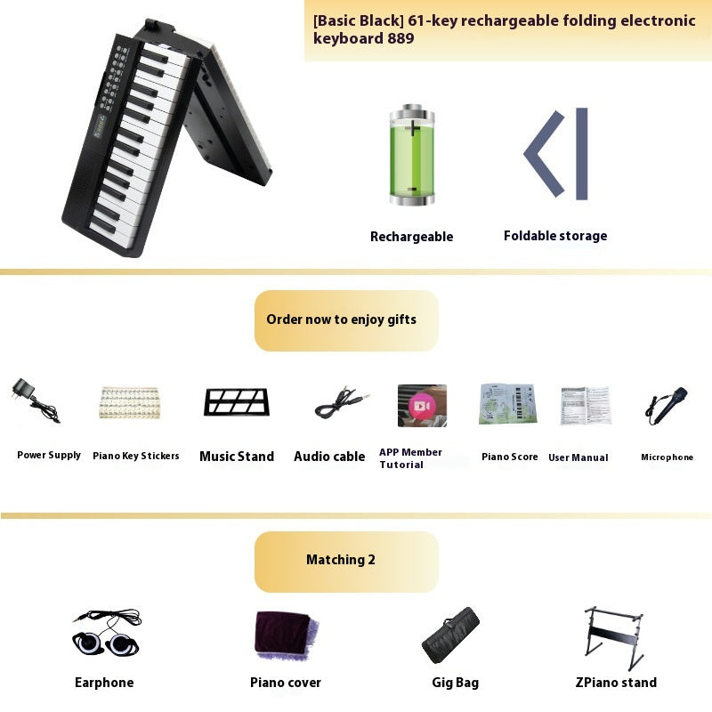Charging Portable Smart Folding 61 Key Piano