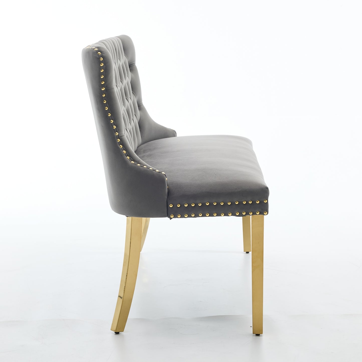 Velvet Double Dining Loveseat Bench, Kitchen & Dining Seating, 2-Seat Tufted Bench W Handmade Buttons, Wing Back, Gold-Plated Steel Legs, Mid Century Modern,Single Pack,Gray,SW1602GY