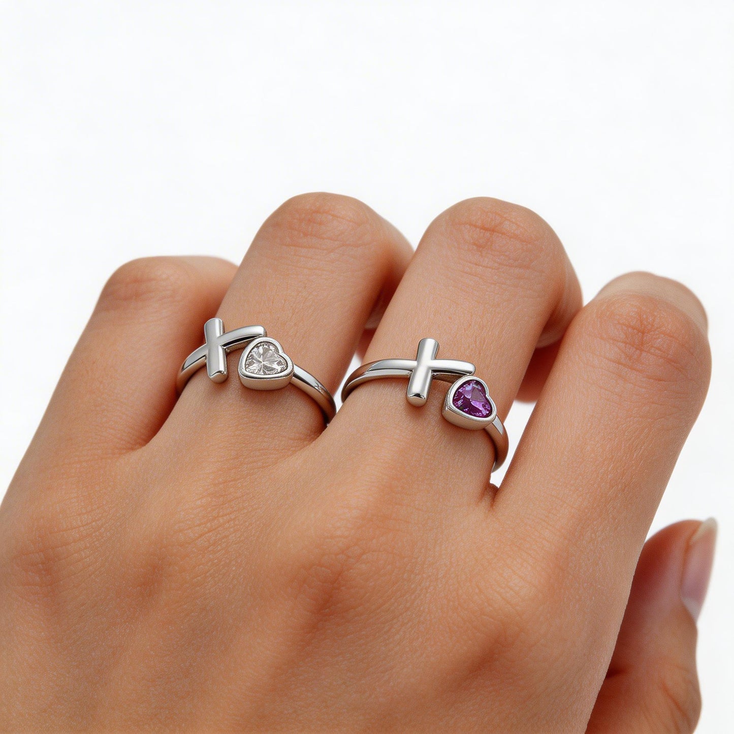 Cross-Border Hot-Selling Item True Love Waits Heart-Shaped Cross Copper Ring With Diamonds, Adjustable Open Ring Gift