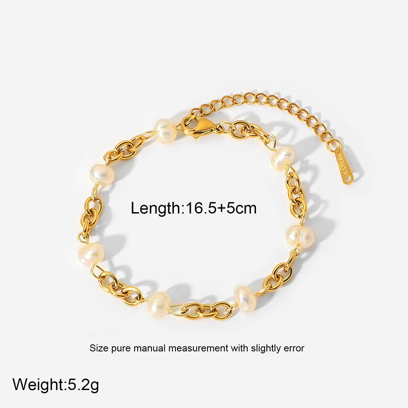 K Gold Stainless Steel Bracelet 6 Water Pearl Chain