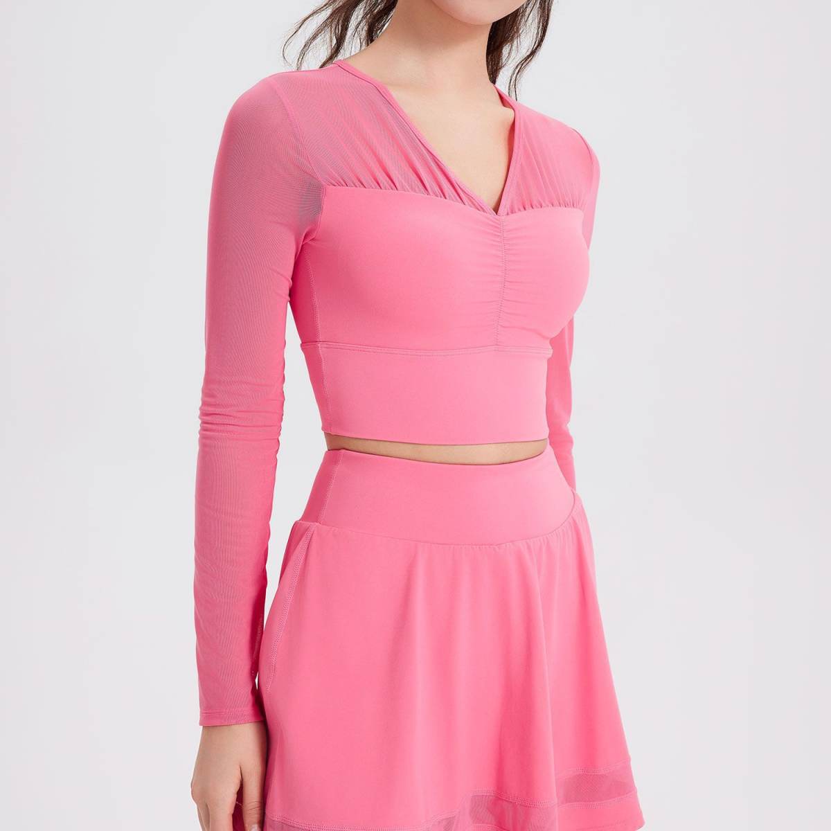 Women's Fashion Mesh With Chest Pad Yoga Clothes Long-sleeved Top