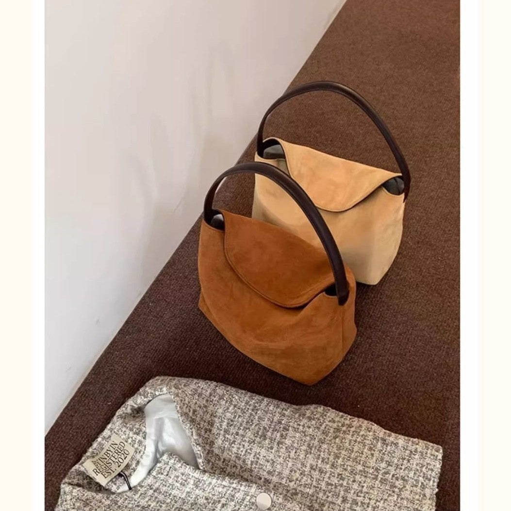 New Retro Suede Womens Bag Korean Niche Design Handbag Shoulder Underarm Bag In Korean Style