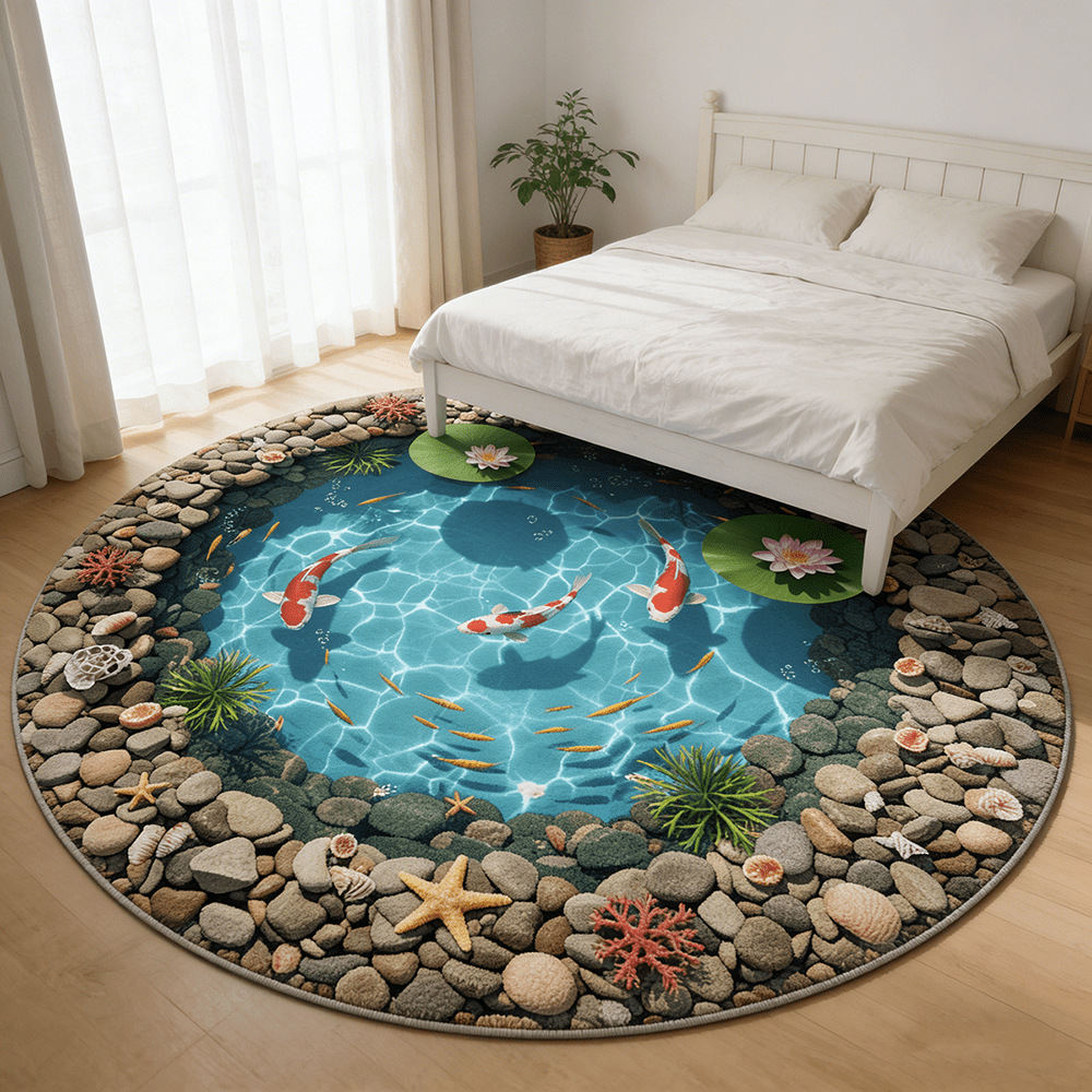 Cross-border Temu Lotus Pond Koi Round Bath Mat
