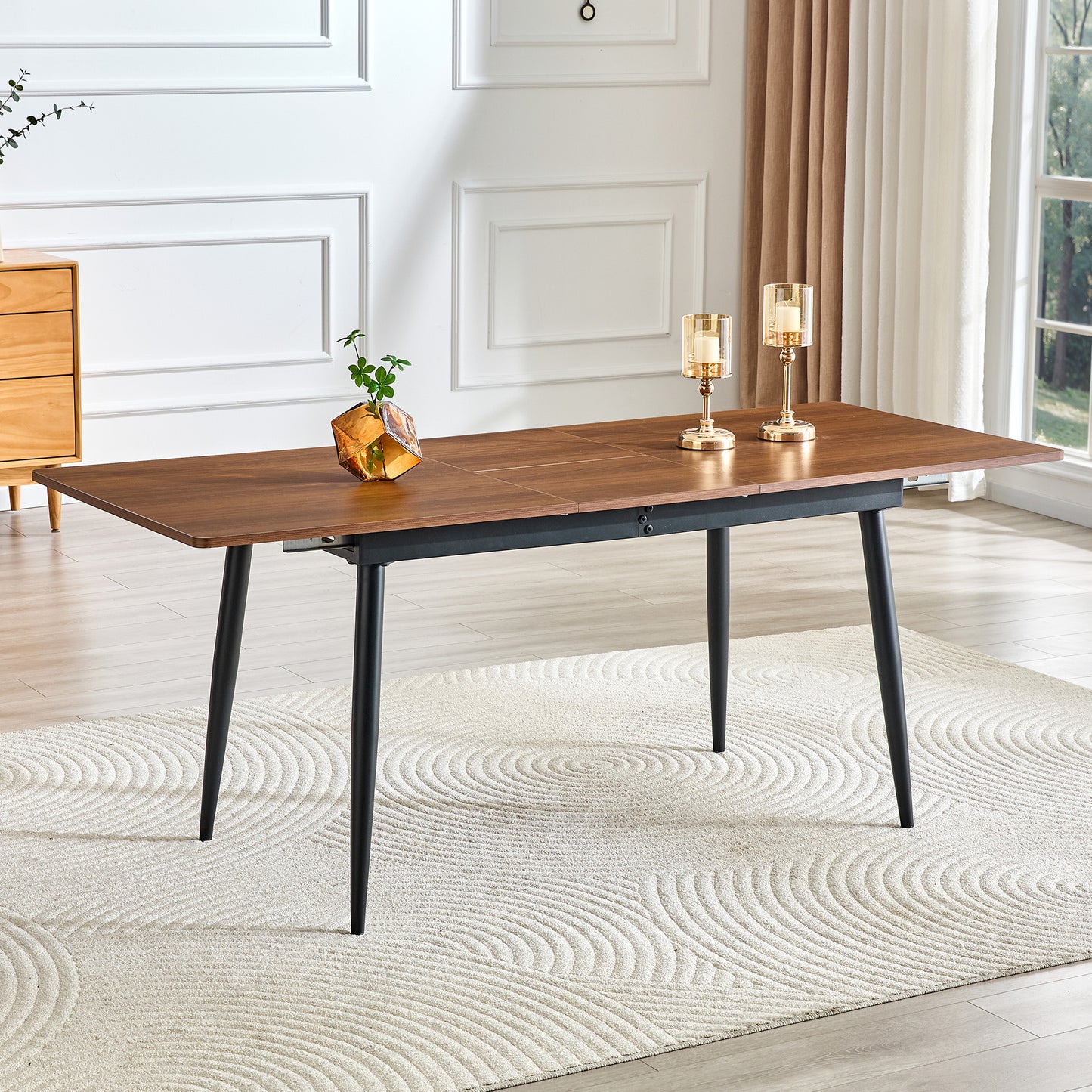 Rectangular Dining Table 190.5cm 150cm, Wood Look, Metal Legs, Kitchen Table For 6 8 People, Modern Industrial