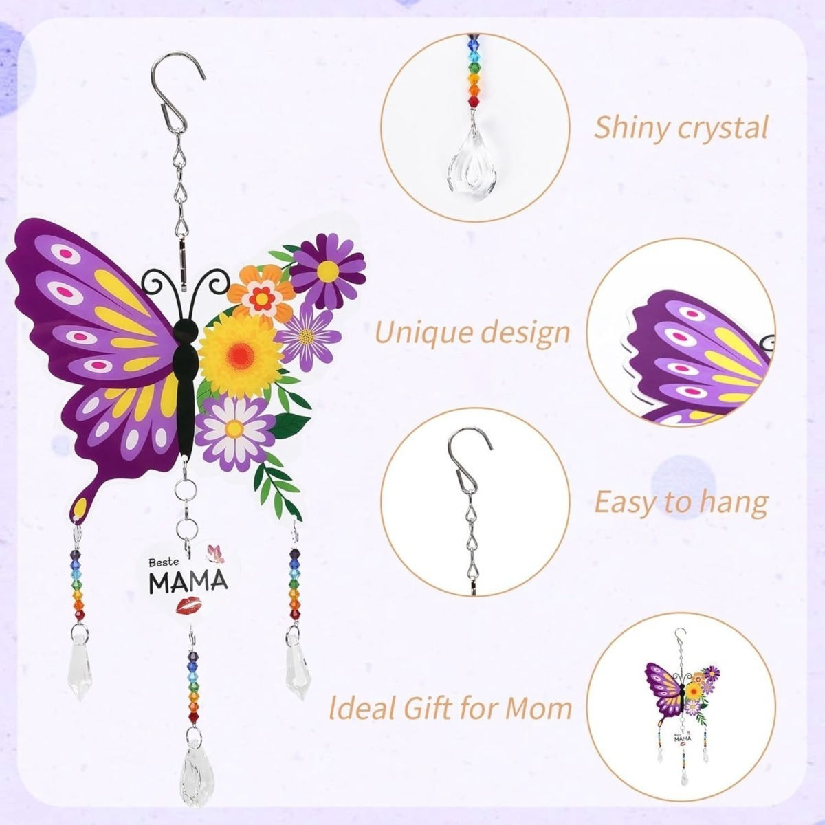 Mother's Day Gift – Set Of 2 Acrylic Ornaments With Butterfly & Sun – A Heartfelt Gift For Mom On Mother's Day – Decorative Window Decal Alternative – Tool Set