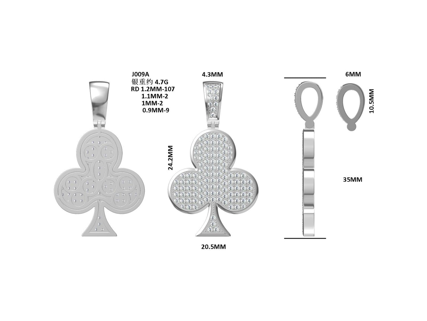 S925 Sterling Silver 120pcs D Color VVS1 Moissanite Club Pendant 5g No Chain Platinum Plated GRA Certified Gift Box