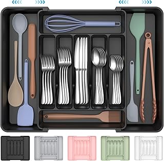 ukeetap Extra Large Expandable Silverware Organizer, BPA-Free Food-Safe Cutlery Flatware Organizer, Kitchen Utensil Drawer...