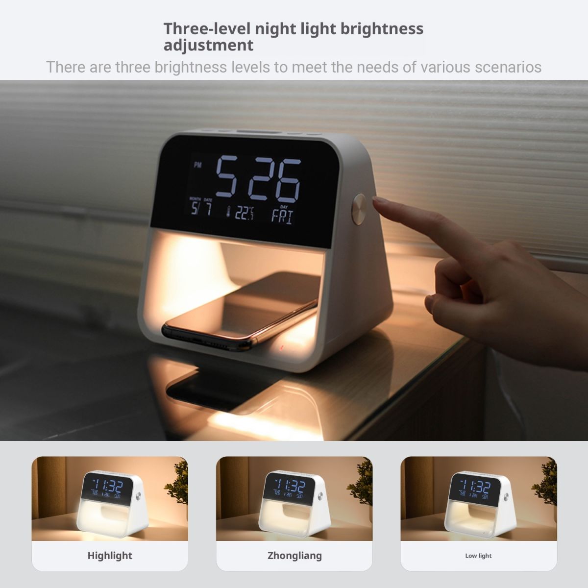 Multifunctional Bedside Lamp Wireless Mobile Phone Charger Alarm Clock