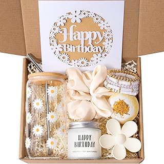 isolune Birthday Gifts For Women, Teen Girl, Her - Gift Baskets with Cute Daisy Aesthetic Glass Cups Gift Set 7pcs - Perfe...