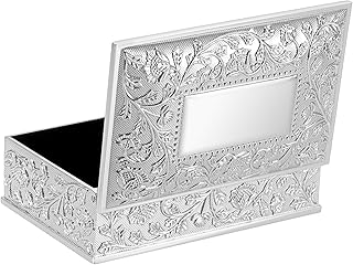 Hipiwe Rectangular Silver Jewelry Box Small Trinket Storage Box Deluxe Treasure Chest Case Earring Ring Necklace Organizer...