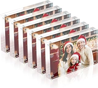 Fisnish 4x6 Acrylic Picture Frame Set of 6, 20mm Thick, Double-Sided Transparent Magnetic Frameless Photo Frame, Desktop F...