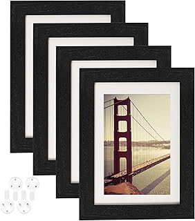 BAIJIALI 5x7 Picture Frame Black Wood Pattern Set of 4,Display Pictures 4x6 with Mat or 5x7 Without Mat, Horizontal and Ve...