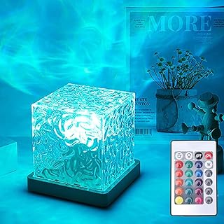 Growalleter Ocean Wave Projector Light, 16-Color LED Cube Lamp & Remote, 3D Holographic Water Ripple, Romantic Ambient Lig...