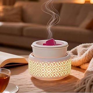 Ceramic Candle Warmer and Wax Melt Warmer with 7 Colors LED Night Light and 1 PC Silicone Liner,4-in-1 Electric Warmer for...
