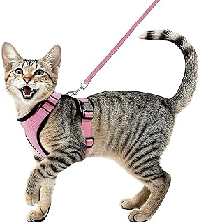 Cat Harness and Leash Set,Escape Proof Adjustable Cat Harness,Soft and Breathable Kitten Harness and Leash with Reflective...