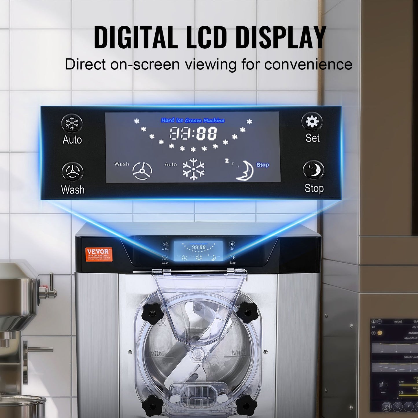 Commercial Ice Cream Machine, 12 L/H Yield, 1713W Single Flavor Countertop Hard Serve Ice Cream Maker, 4.5L Stainless Steel Cylinder, LED Panel Auto Clean Pre-cooling, For Restaurant Snack Bars