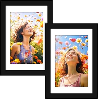 SYNTRIFIC 4x6 Picture Frame Set of 2,Display Pictures 3x5 with Mat or 4x6 Without Mat,Photo Frame for Wall Mounting or Tab...