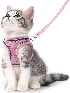 Jieffifa Cat Harness and Leash Set - Adjustable Soft Vest, Reflective Step-in Design for Safe Walking (Pink)