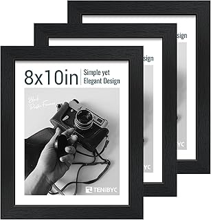 TENIBYC 8x10 Picture Frame Set - 3 Pack, Textured Black Solid Wood, HD Tempered Glass, Gallery Photo Frame, Table or Wall ...