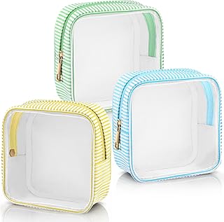Sanwuta 3 Pcs Seersucker Mini Makeup Bags Stripe Women Pouch Clear Small Pouch for Purse Mini Square with Zipper Cosmetic ...