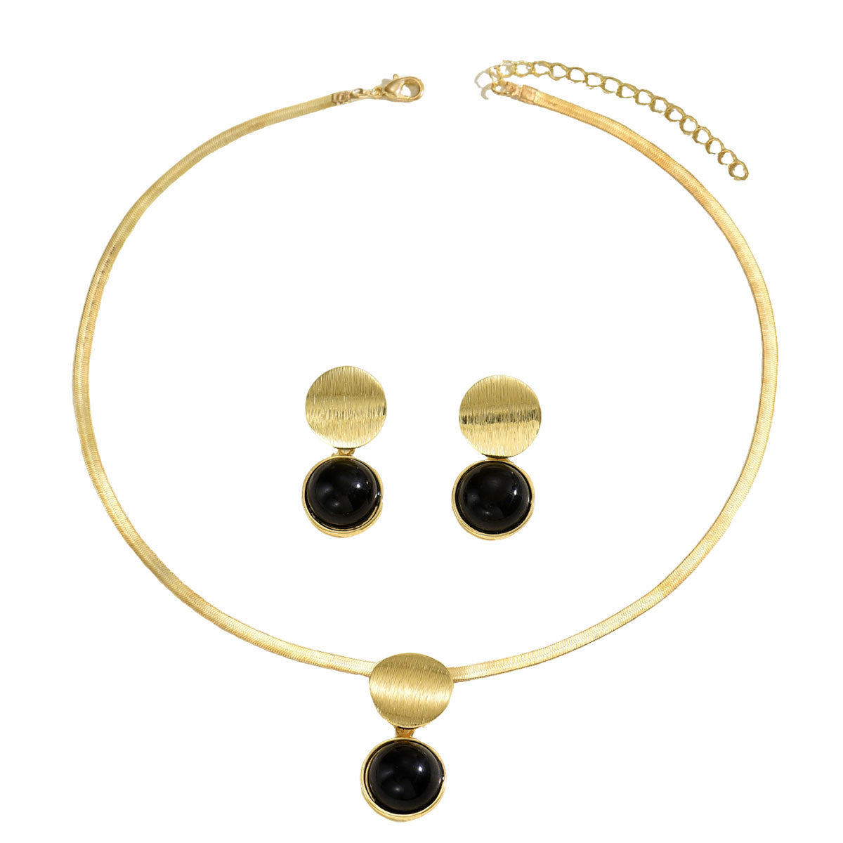 European American Fashion Women Jewelry Set, Unique Interlocking Ring Pearl Inlaid Earrings & Versatile Snake Bone Chain Geometric Clavicle Necklace, Daily Fashion Accessories