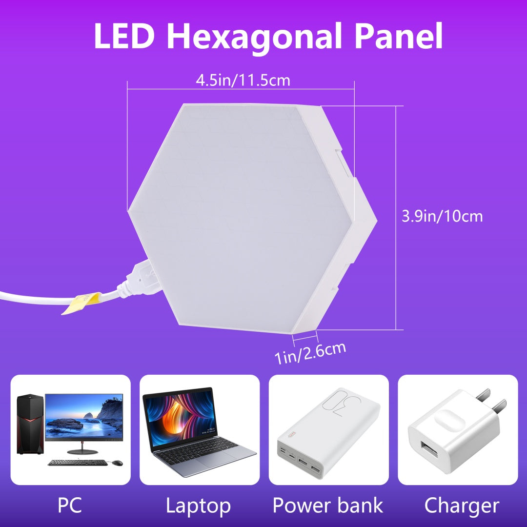 Hexagon Lights 10 Pack LED Wall Panels, RGB Gaming Lights With APP, Smart Modular Panel Hex Tiles Push Glide Expansion Shapes Light