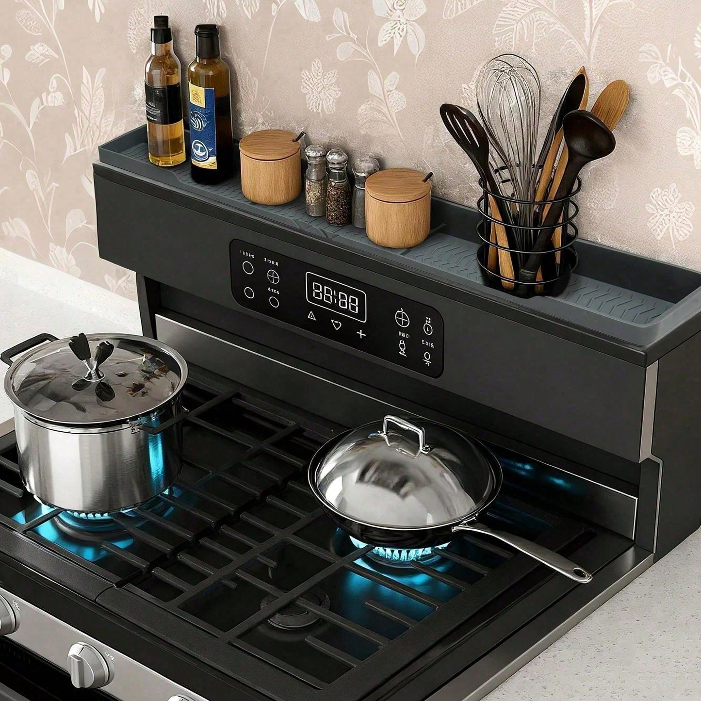 Heat Resistant 30inch Stove Back Rack, Space Saving Storage Solution To Declutter Your Kitchen Counter Stovetop.