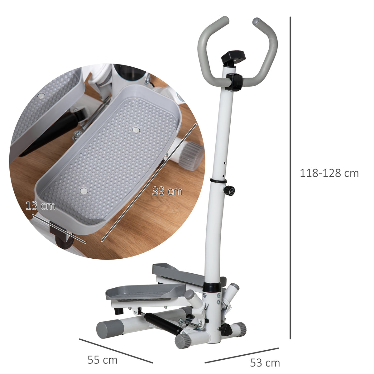 Adjustable Twist Stepper Aerobic Ab Exercise Fitness Workout Machine W/ LCD Screen, Height Adjust Handlebars For Home Gym, White And Grey
