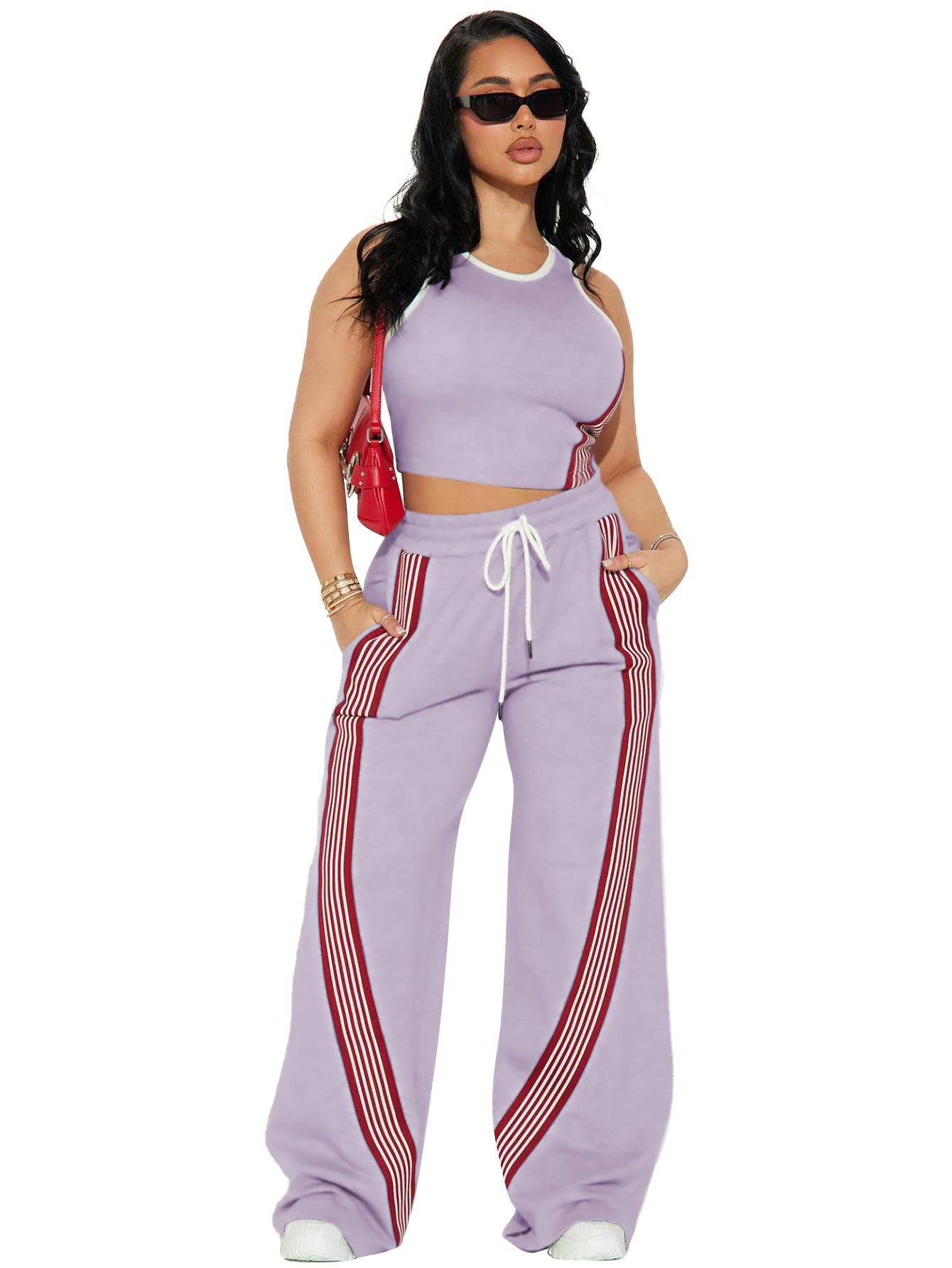 Womens Fashion Casual Vest And Side-striped Pants
