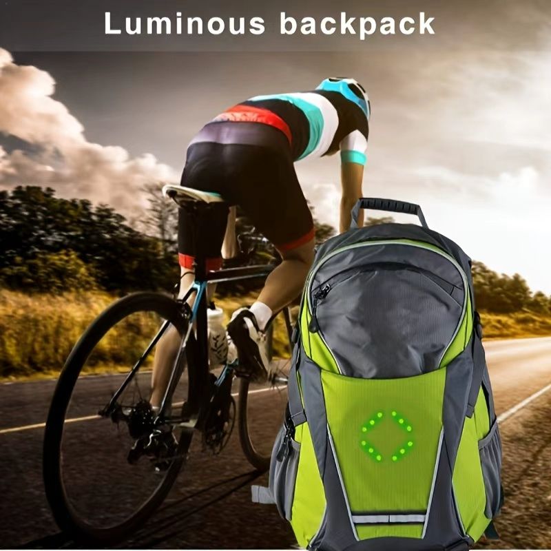 LED Cycling Backpack With Turn Signal Lights, Featuring Wireless Remote Control Smart LED Lights, USB Rechargeable For Extended Use, Multiple Compartments, And Ergonomically Designed Shoulder Straps
