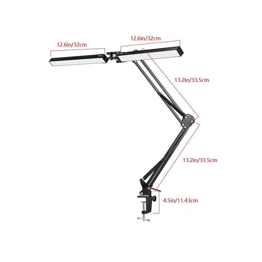 Double-Head Led Desk Lamp Swing Arm Clamp Folding Dimmable Adjustable Brightness