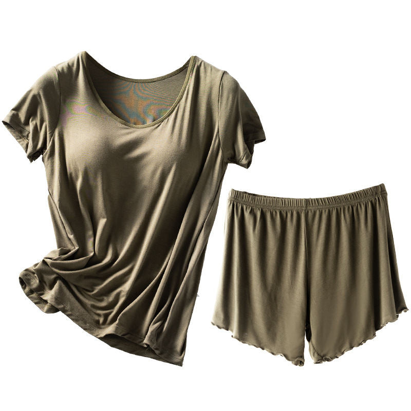 Solid Color Loose-fitting Large Size Strappy T-shirt Undershirt Set Outer Wear Chest Pad Yoga Exercise Suit