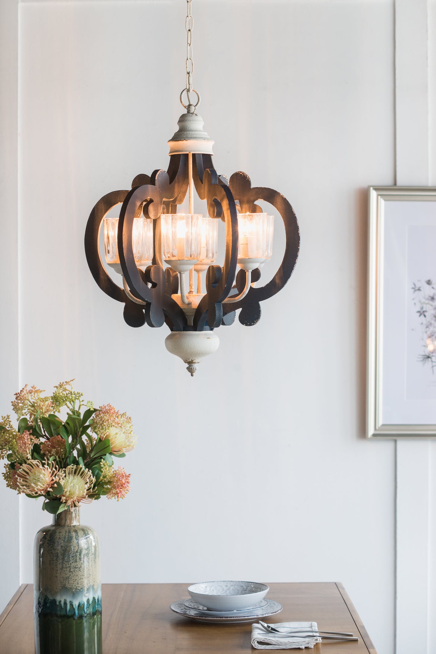 Wood Chandelier 6 - Light Farmhouse Pendant Lighting Natural Wood Hanging Light Fixture For Kitchen Living Dining Room Bulb Not Included