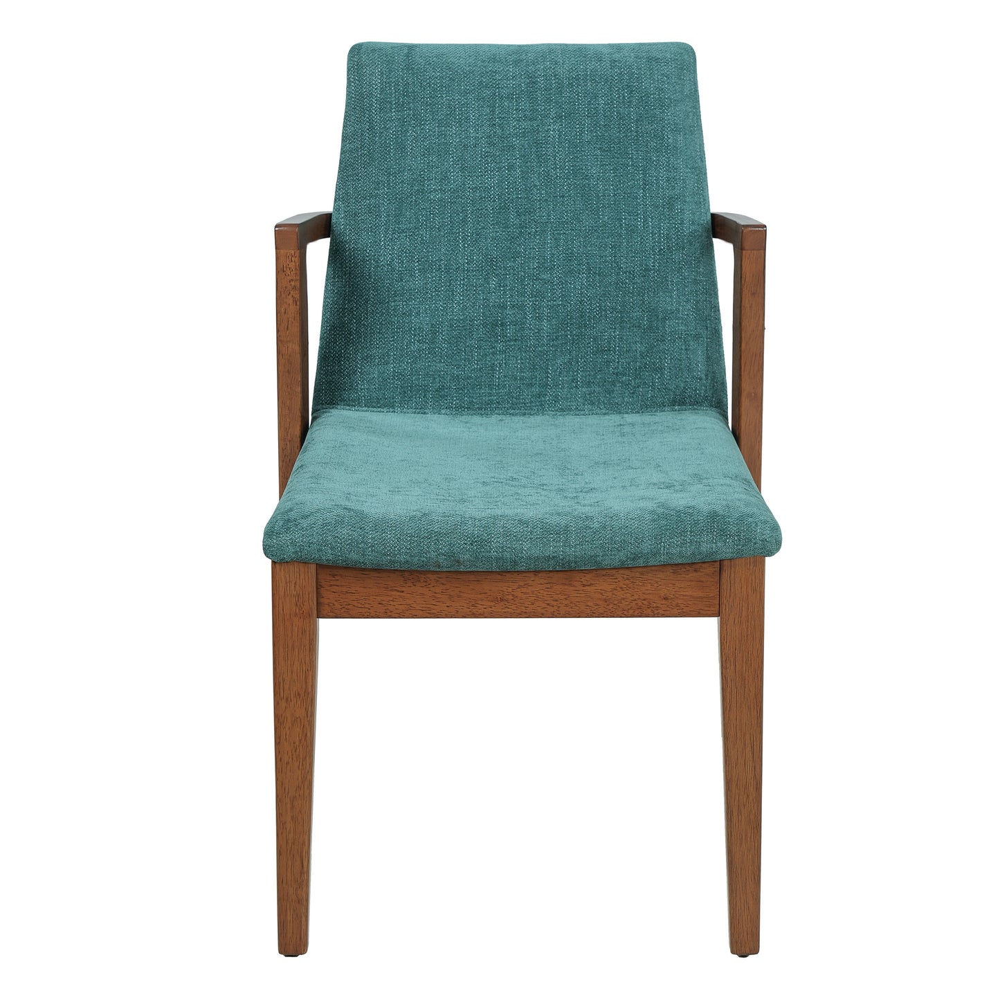 Mid-Century Modern Dining Chairs Set Of 2 - Green Fabric Upholstered Armchairs With Walnut Color Rubber Wood Frame, 250lbs Capacity For Kitchen & Dining Room