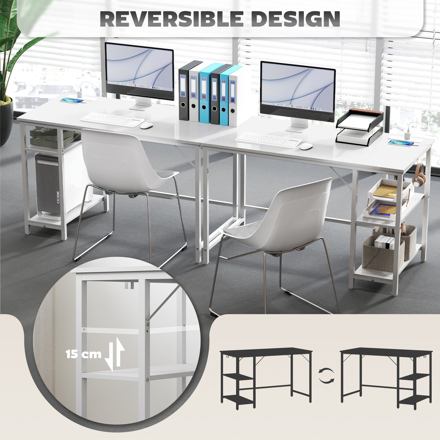 Computer Desk, With Power Sockets - White