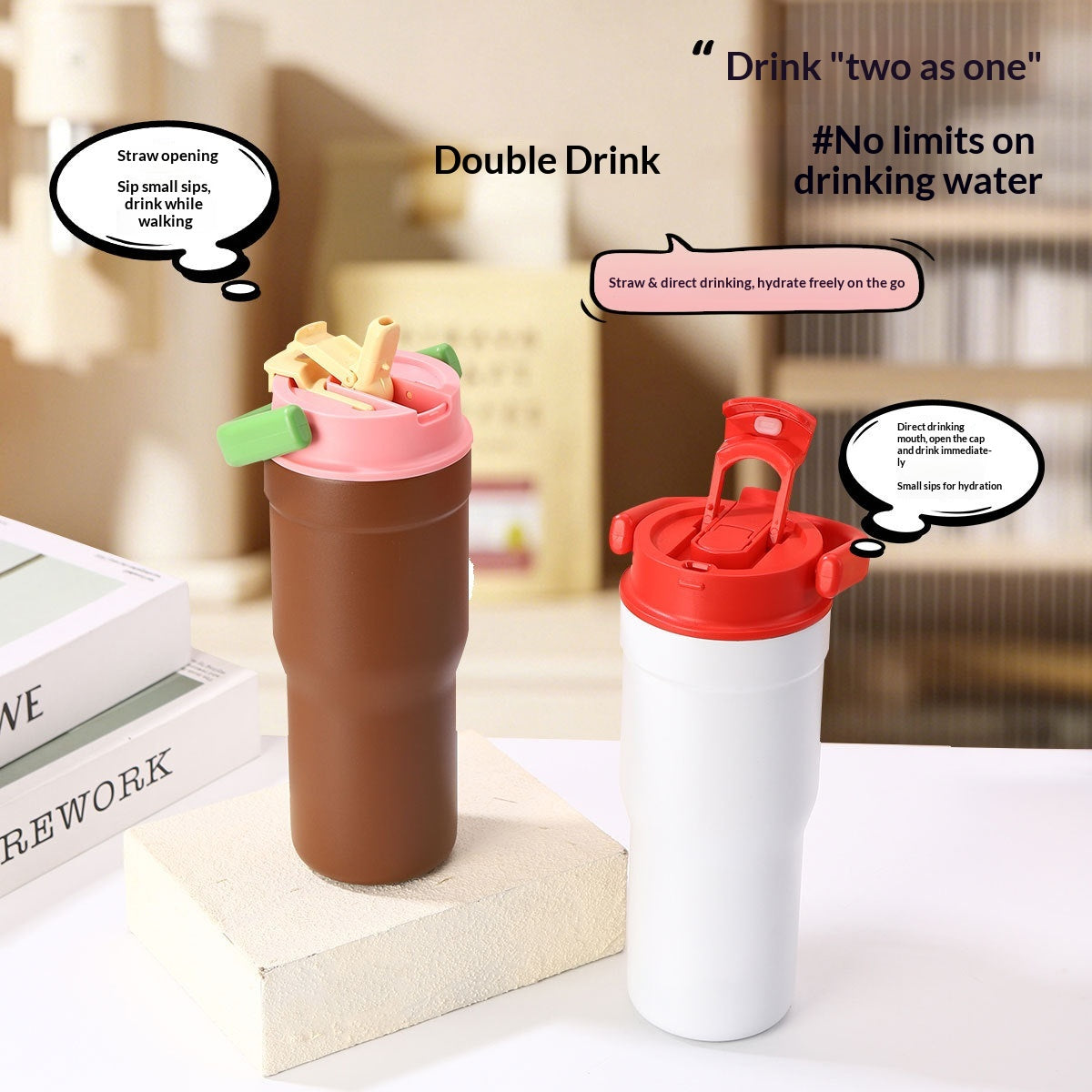 Outdoor Portable Large-Capacity Straw Cup Stainless Steel Mug
